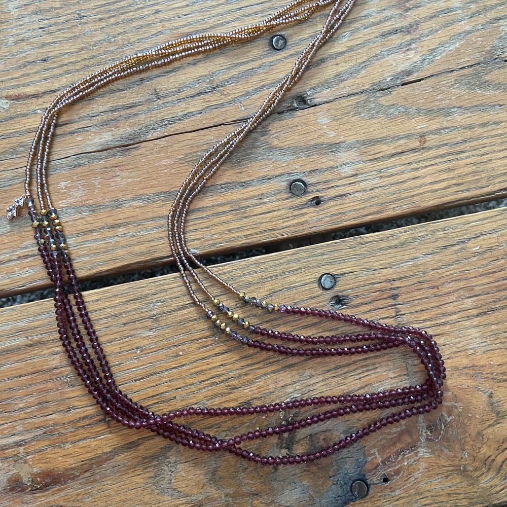 Elegant Multi-Strand Beaded Necklace - Brown and Burgundy